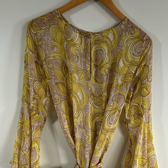 JULIE HARRAH Dress Yellow Floral Maxi Dress Tie Waist XS - Picture 4 of 12